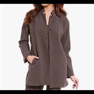 Eileen fisher XS stand collar textured long jacket brown